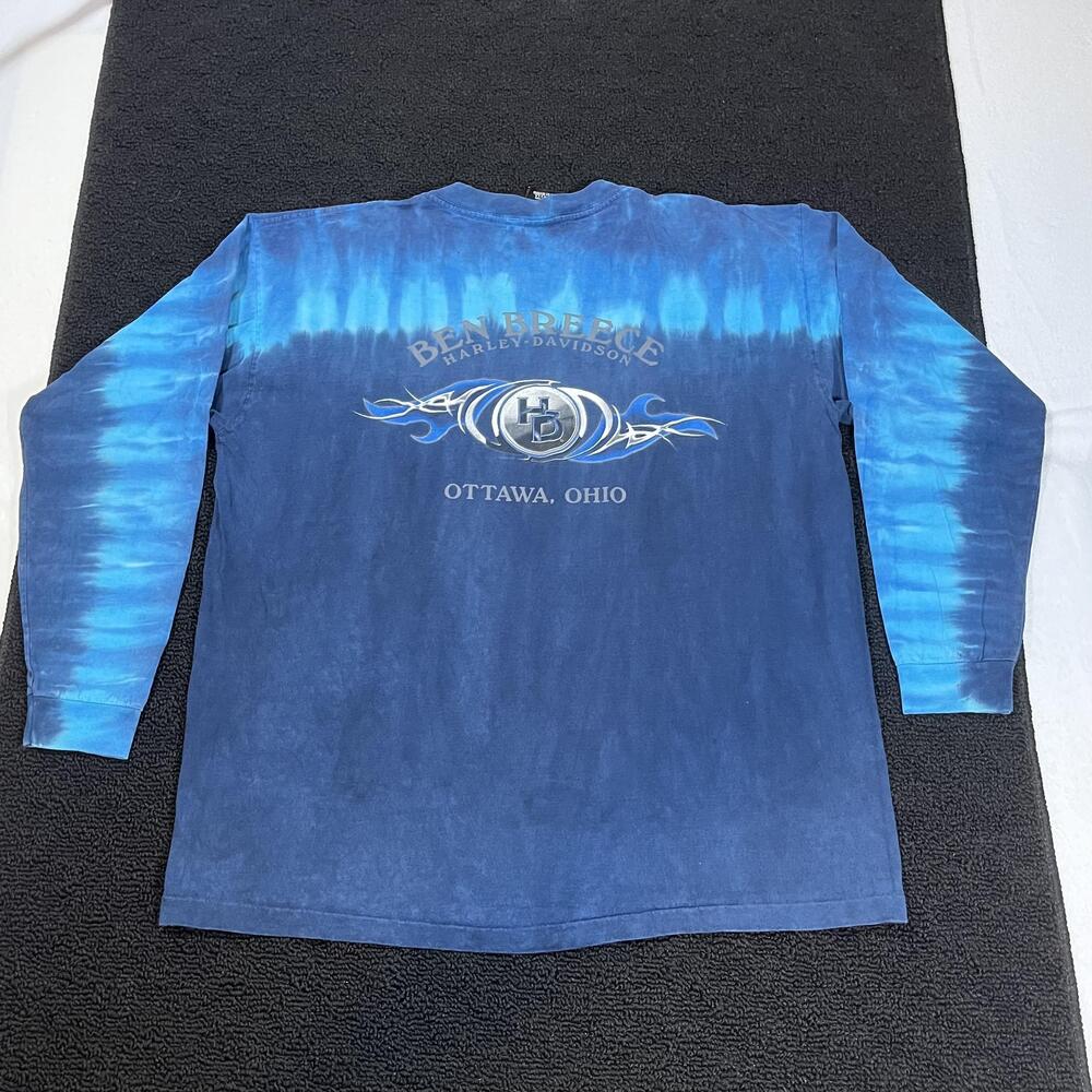 Vintage Harley Davidson Tie Dye Long Sleeve Shirt Mens Large Ottawa Ohio Chrome